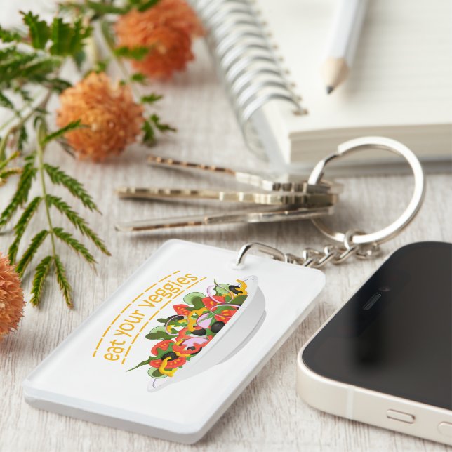 Llavero Coma tus verduras Cita cuenco de ensaladas frescas (Frente Derecha)