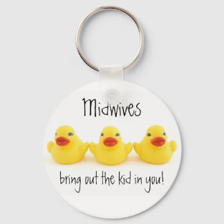 Llavero Comadronas y pollos de goma amarillos
