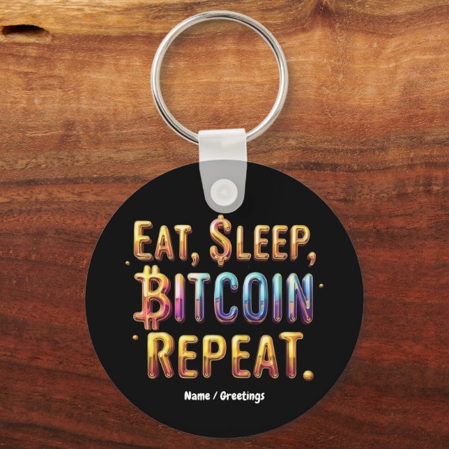 Llavero Comer, Dormir, Bitcoin, Repetir Una Criptodivisa (Anverso)