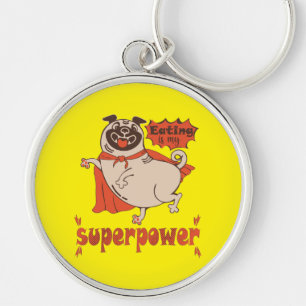 Llavero Comer es mi sobrenombre rojo cloak pug estilo cómi