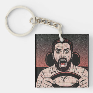 Llavero Cómic de Ira en la Carretera: Furia del Conductor 