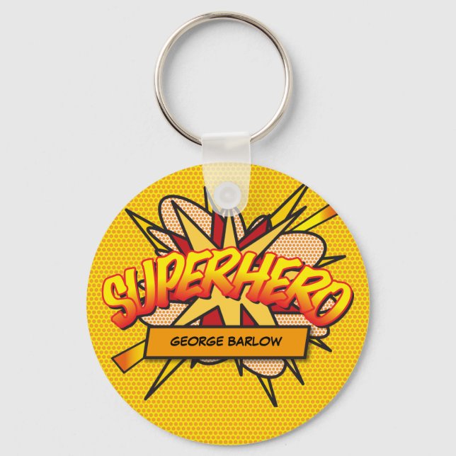 Llavero Cómic Personalizado Arte Pop SUPERHÉROE (Anverso)