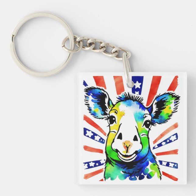 Llavero Cómicas ovejas coloreadas con acuarela divertida (Frente)