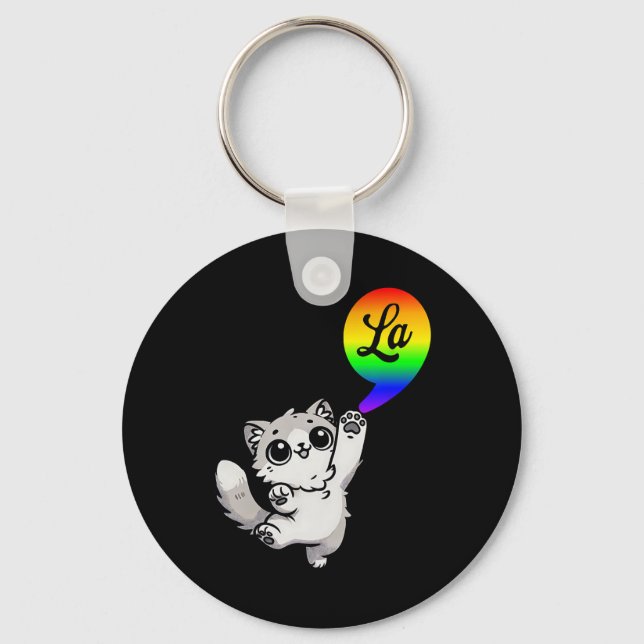 Llavero Comma-la con lindo gato Kamala diseño arcoiris (Anverso)