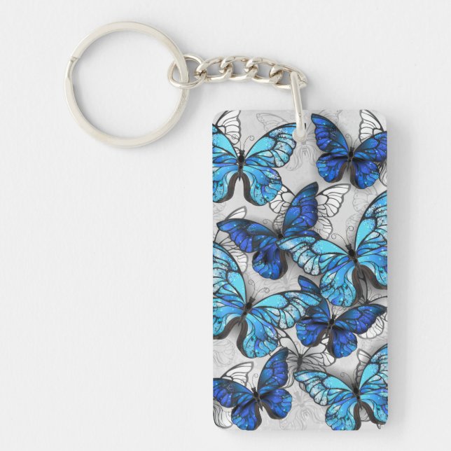Llavero Composición de las mariposas blancas y azules (Frente)
