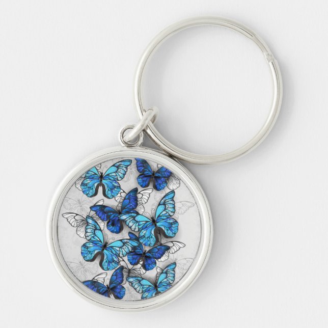 Llavero Composición de mariposas blancas y azules (Frente)