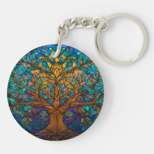 Llavero con apariencia de vitral del árbol de la v