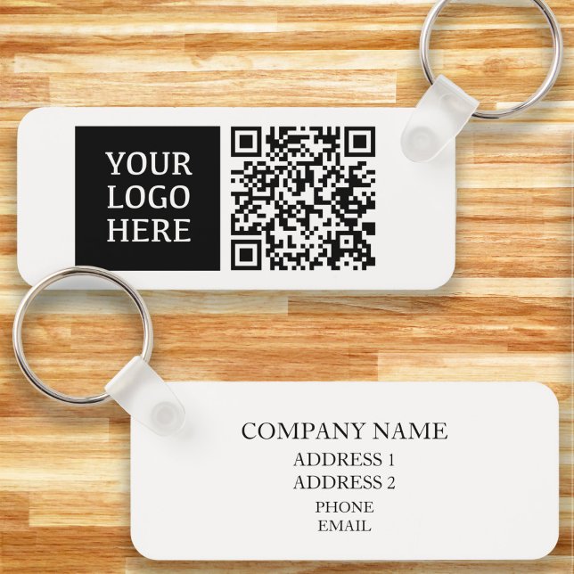 Llavero con código QR del logotipo empresarial per (Small business logo and QR code keychain. )