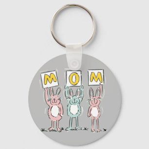 Llavero con diseño de conejos divertidos para mamá