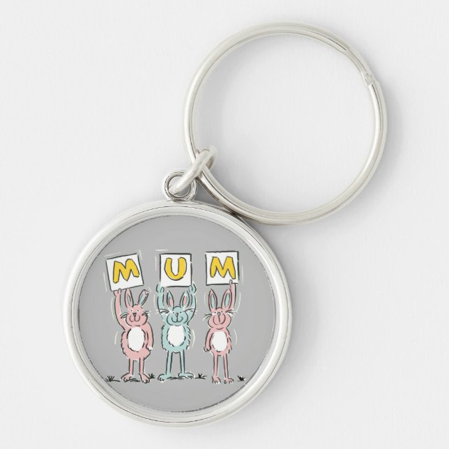Llavero con diseño de conejos divertidos para mamá (Frente)