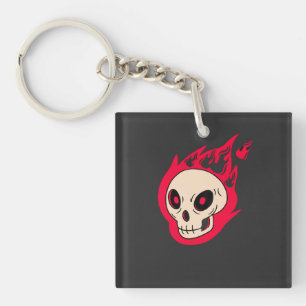 Llavero con diseño de fuego de cráneo en llamas
