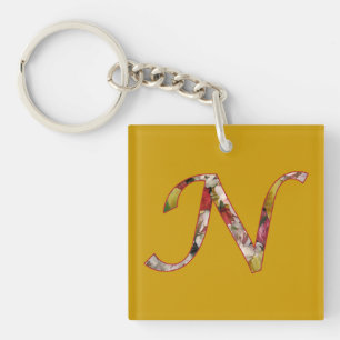 Llavero con diseño floral de monograma N