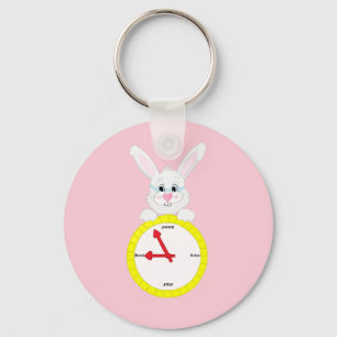 Llavero con el conejo blanco con diseño del reloj