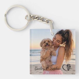 Llavero con foto de mamá perrito con nombre person