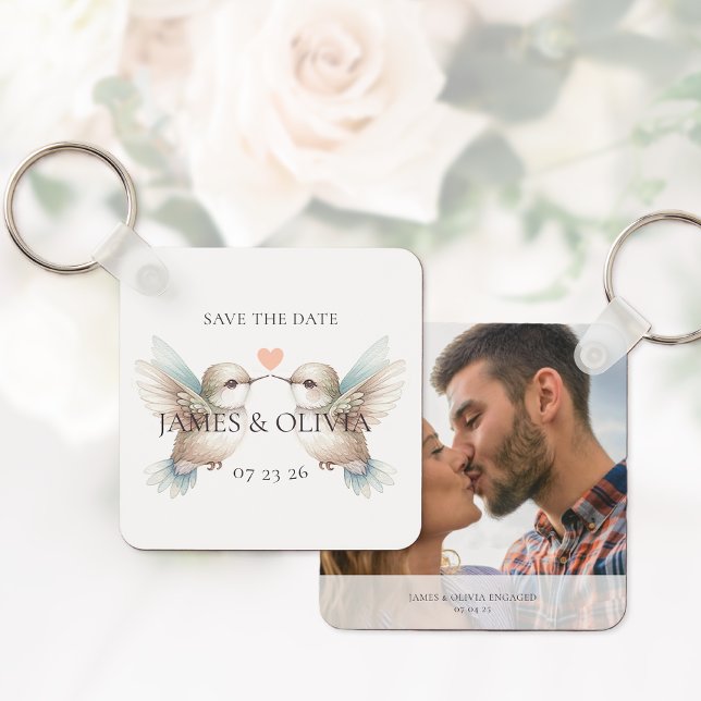 Llavero con foto de Save the Date con tema de boda (Photo Save the Date Wedding Themed Keychain)