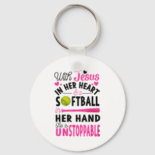 Llavero Con Jesús en su corazón y un Softball Ella es In