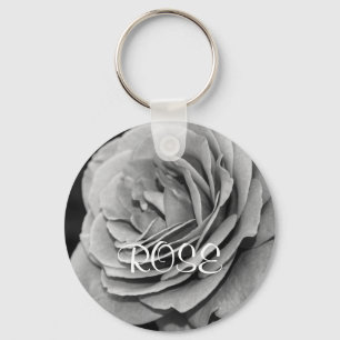 Llavero con nombre de rosa de jardín en blanco y n