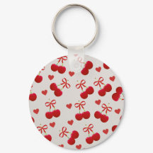 Llavero con patrón de cereza y corazón adorable
