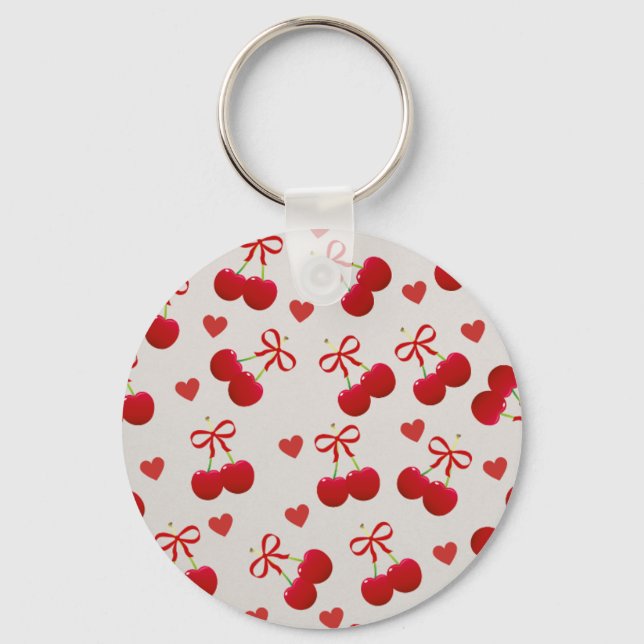 Llavero con patrón de cereza y corazón adorable (Anverso)