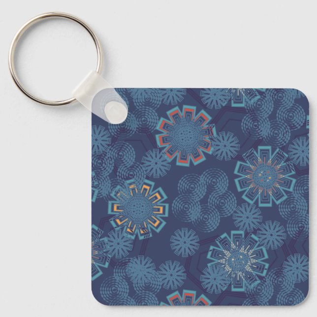 Llavero con patrón floral índigo (Anverso)