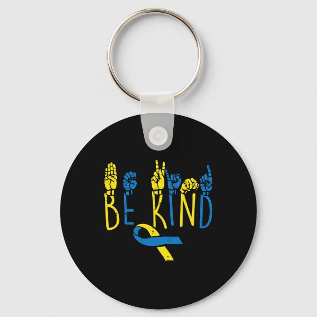 Llavero Conciencia sobre el síndrome de Down Tenga cuidado (Anverso)