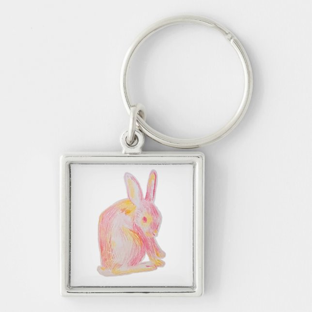 Llavero Conejito blanco dibujado a mano rosada (Frente)