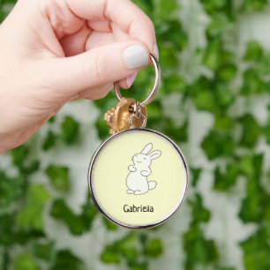 Llavero Conejito blanco lindo nombre personalizado amarill