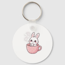 : Conejito Kawaii en Botón de Taza de Té.