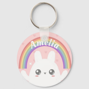 Llavero Conejito kawaii y arcoiris personalizados
