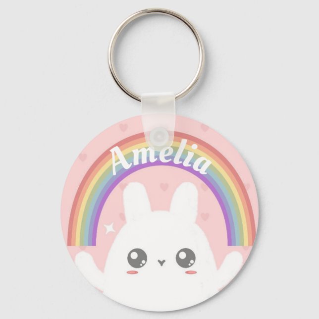Llavero Conejito kawaii y arcoiris personalizados (Anverso)