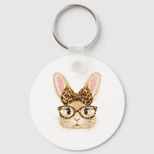 Llavero Conejito lindo de Pascua coquette con gafas y leop