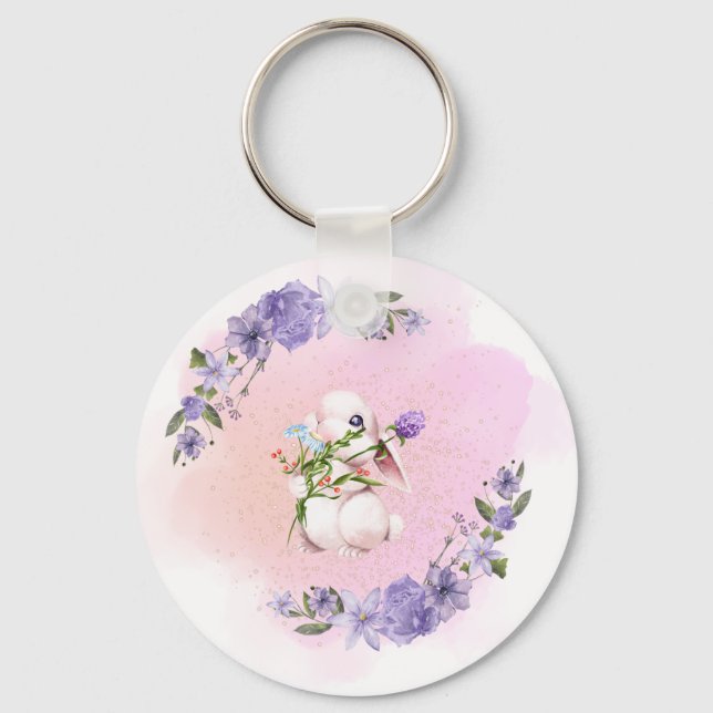 Llavero Conejito y flores (Anverso)