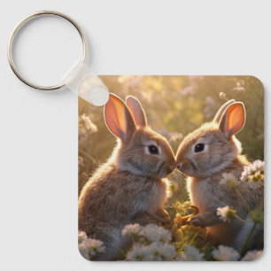 Llavero Conejitos Adorables en Diseño de Prado de Primaver