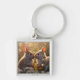 Llavero Conejitos Adorables en Diseño de Prado de Primaver