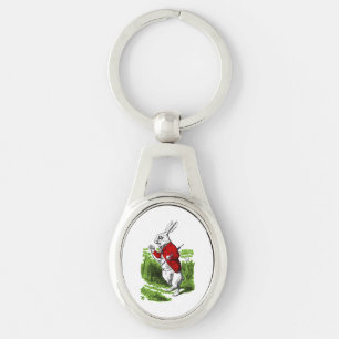 Llavero Conejo Blanco mirando el reloj. Ilustración