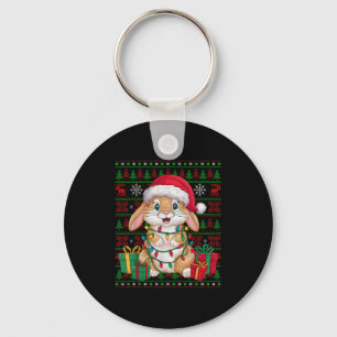 Llavero Conejo Bunny Luces de Navidad Gorro de Santa Feo B