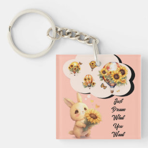 Llavero Conejo Cuto Con Keychain Acrílico De Girasol