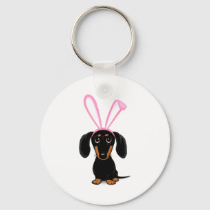 Llavero Conejo de Pascua Divertido Perro Dachshund Negro y