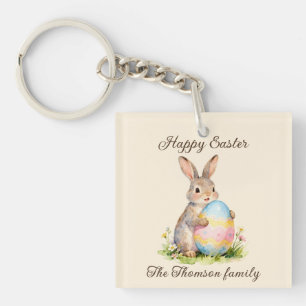 Llavero Conejo de Pascua Feliz Vintage con Familia de Huev