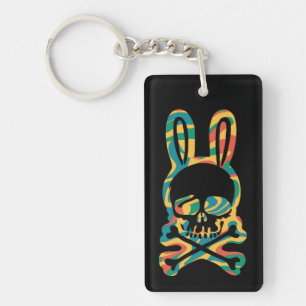 Llavero Conejo de Pascua Retro Tie Dye Conejo Cráneo Cruz
