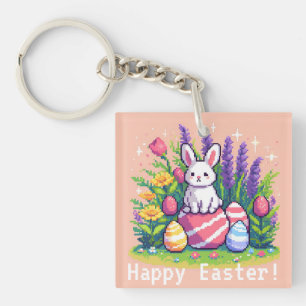 Llavero Conejo feliz de Pascua de 8 bits de píxel