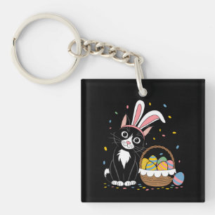 Llavero Conejo Gato Negro Pascua Tuxedo Orejas de Conejo H