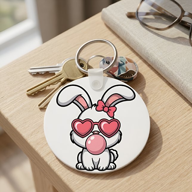 Llavero Conejo Kawaii Juguetón con Burbuja de Chicle (Subido por el creador)