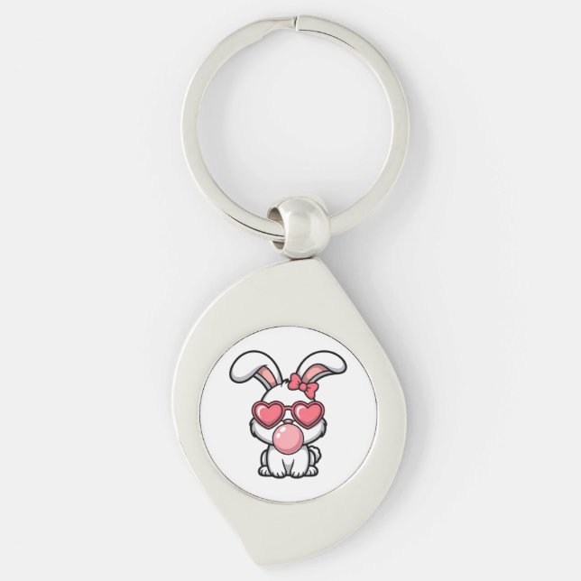 Llavero Conejo Kawaii Juguetón con Burbuja de Chicle (Anverso)