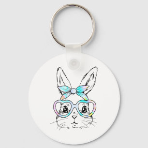 Llavero Conejo Lindo Cara de Conejo Gafas Tie Dye Chica Fe