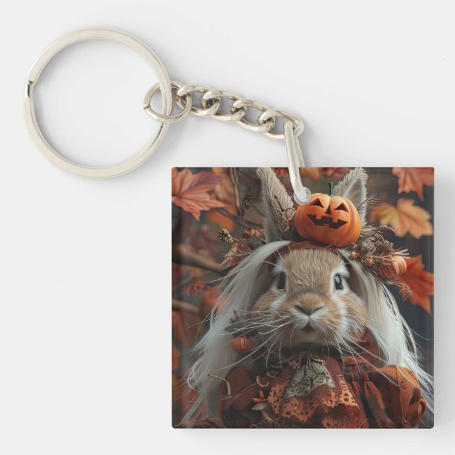 Llavero Conejo único de calabaza de Halloween (Frente)