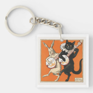 Llavero Conejo y gato bailando musicalmente