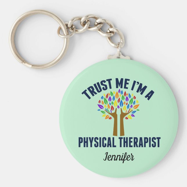 Llavero Confía en mí soy un monograma fisioterapeuta PT (Frente)