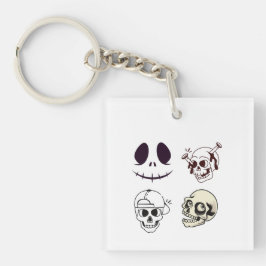 Llavero Conjunto de Cuatro Ilustraciones Únicas de Cráneos