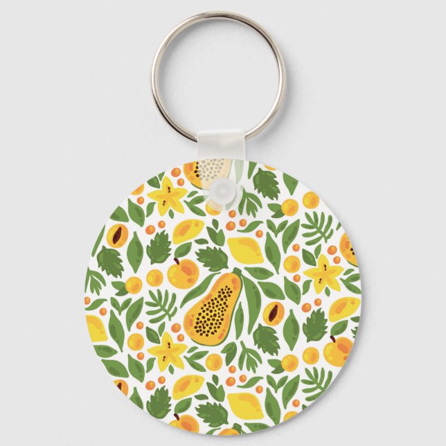 Llavero Conjunto de frutas exóticas: Papaya, limón, mango (Anverso)